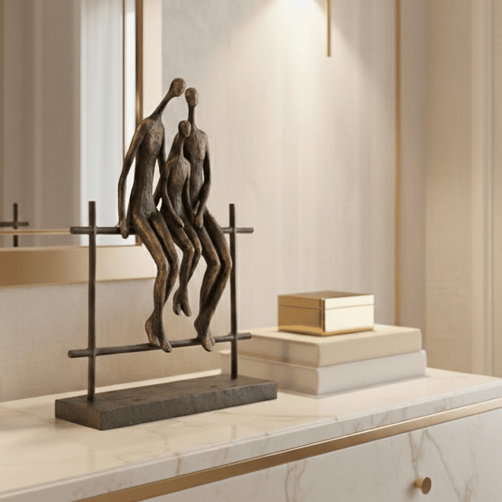 Antique Brass Family of Three Sitting Sculpture Accessories 