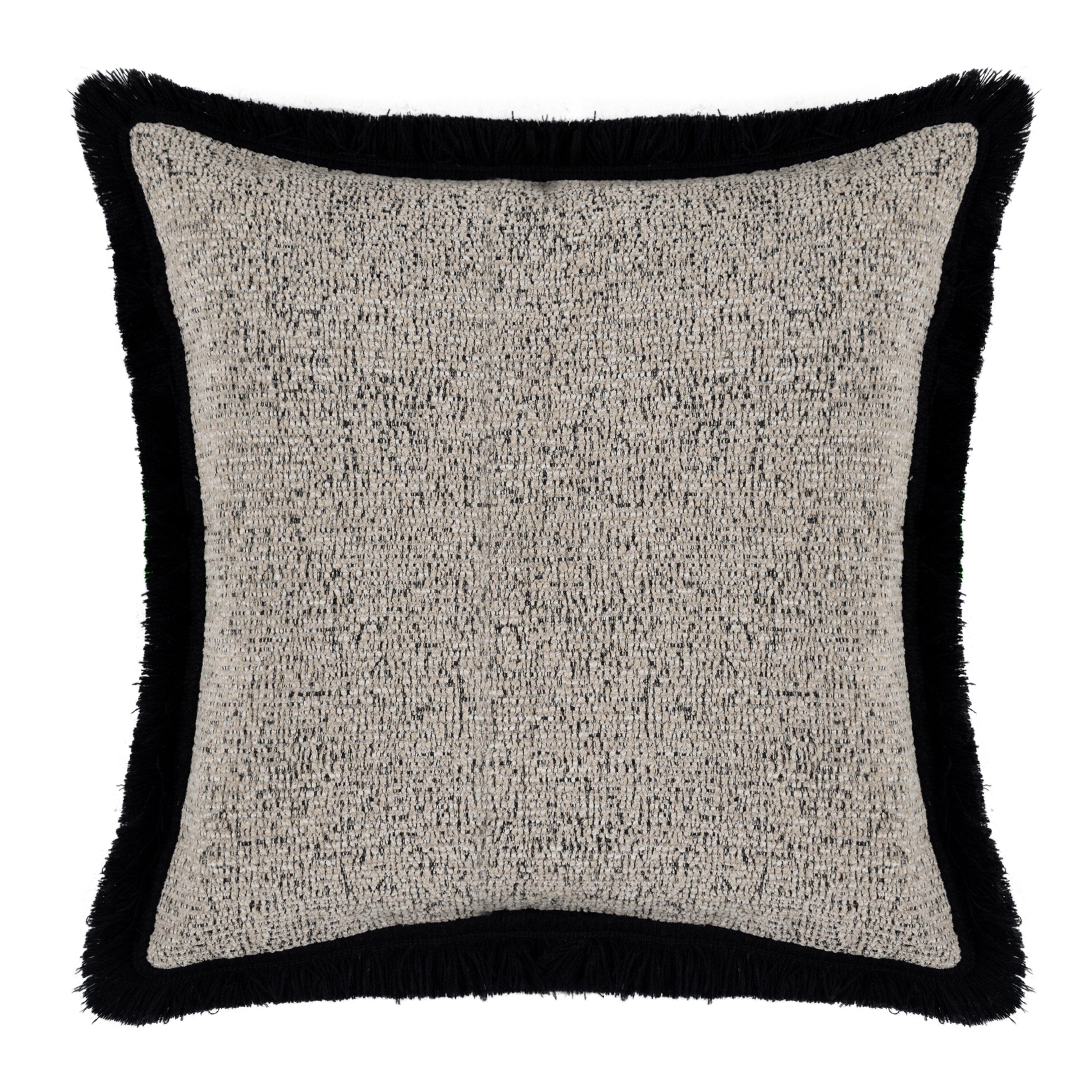 Araminta Greige Textured Cushion with Black Fringe Detail- 45x45cm Accessories 