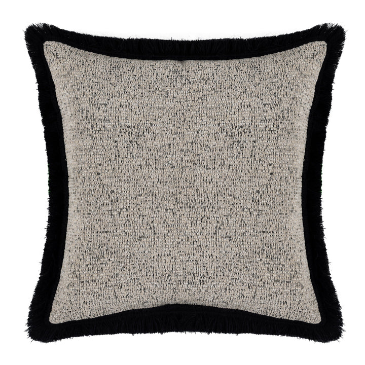 Araminta Greige Textured Cushion with Black Fringe Detail- 45x45cm Accessories 