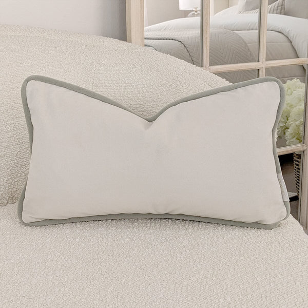 Ari Cream Velvet Cushion with Sage Green Piping - 30x50cm Textiles 