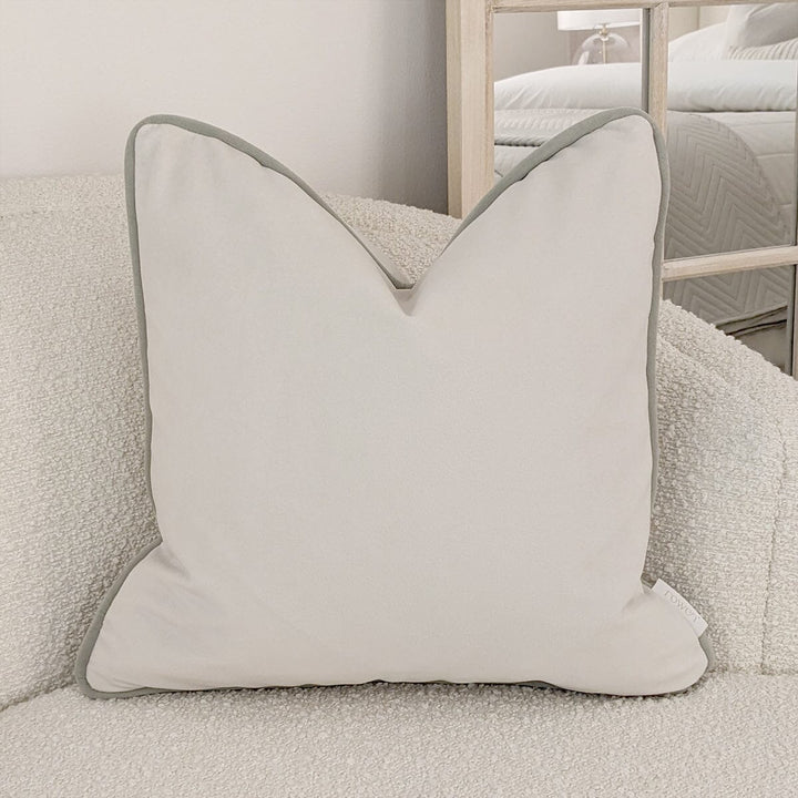 Ari Cream Velvet Cushion with Sage Green Piping - 50x50cm Textiles 