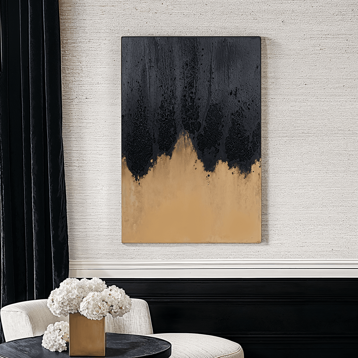Aria Black & Gold Abstract Frameless Canvas Wall Art – Rowen Homes
