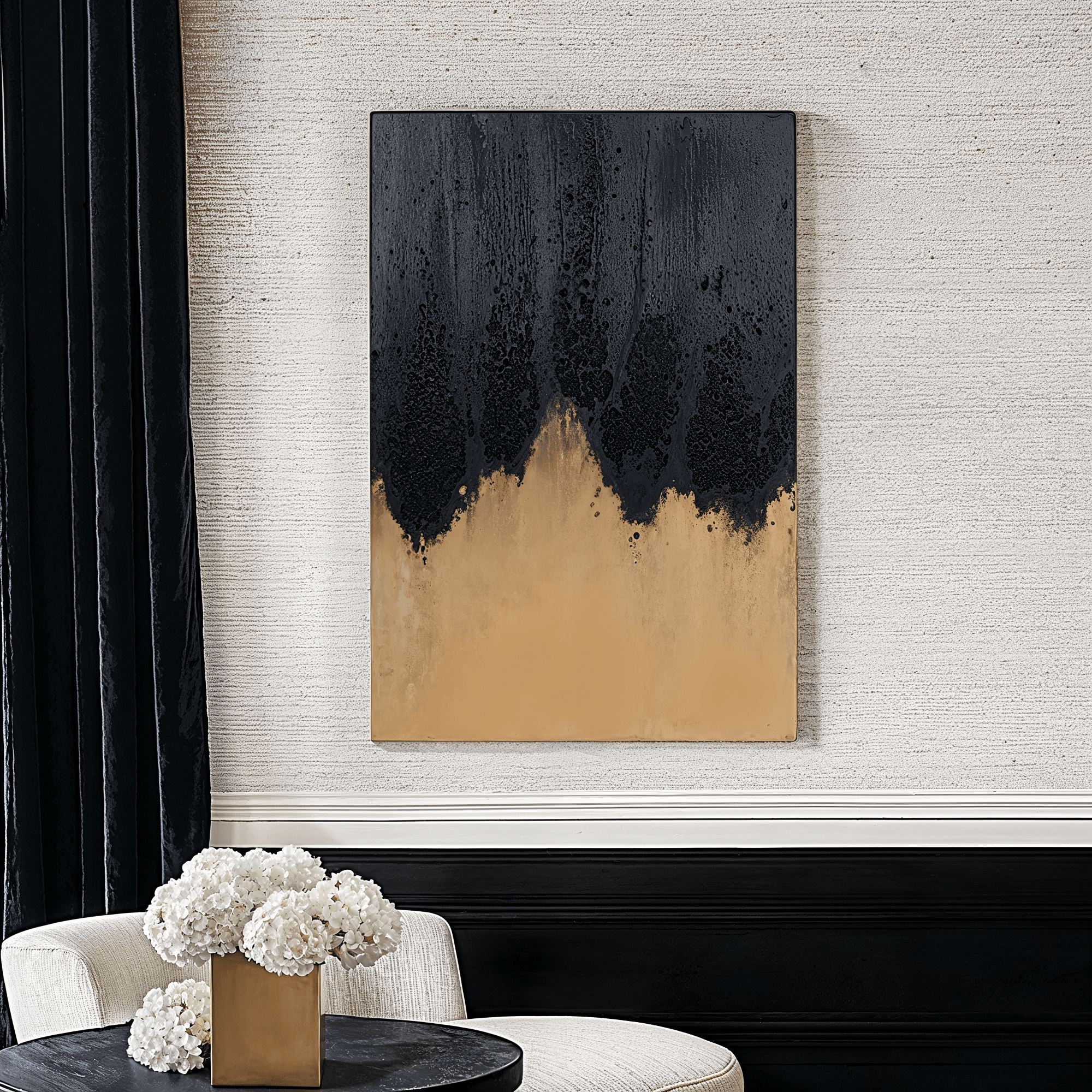 Aria Black & Gold Abstract Frameless Canvas Wall Art Accessories 