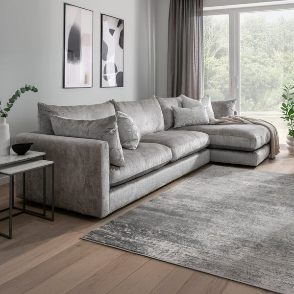 Ariana Grey Chenille Large Chaise End Sofa - Right Hand Facing Sofa 