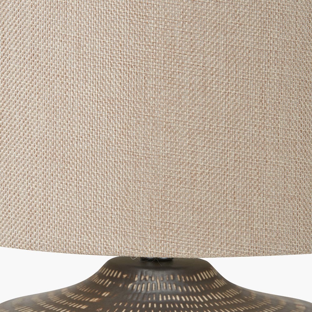 Aris Brown Textured Ceramic Table Lamp with Linen Shade Lighting 