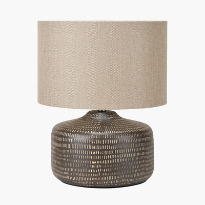 Aris Brown Textured Ceramic Table Lamp with Linen Shade Lighting 