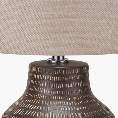 Aris Tall Brown Textured Ceramic Table Lamp with Linen Shade Lighting 