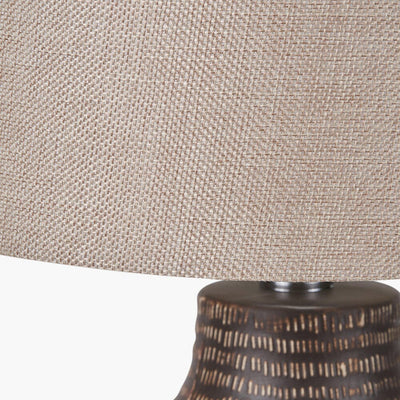 Aris Tall Brown Textured Ceramic Table Lamp with Linen Shade Lighting 