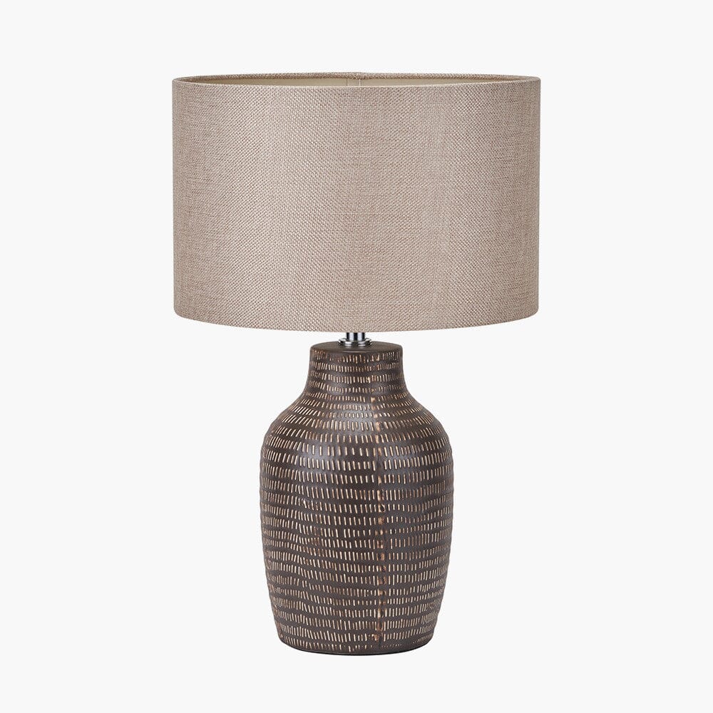 Aris Tall Brown Textured Ceramic Table Lamp with Linen Shade Lighting 