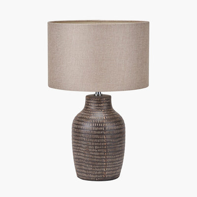 Aris Tall Brown Textured Ceramic Table Lamp with Linen Shade Lighting 