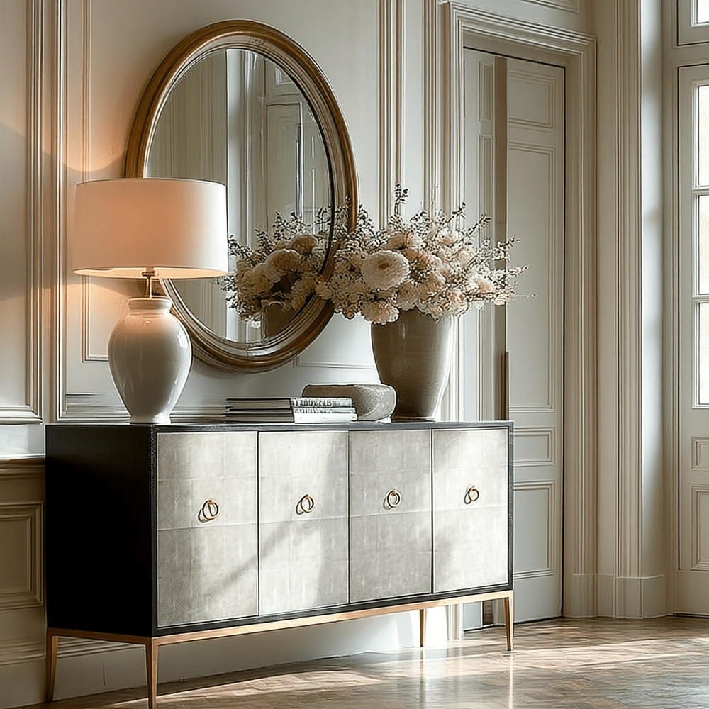 Arlen Premium Shagreen Effect 4 Door Sideboard with Gold Legs Furniture 