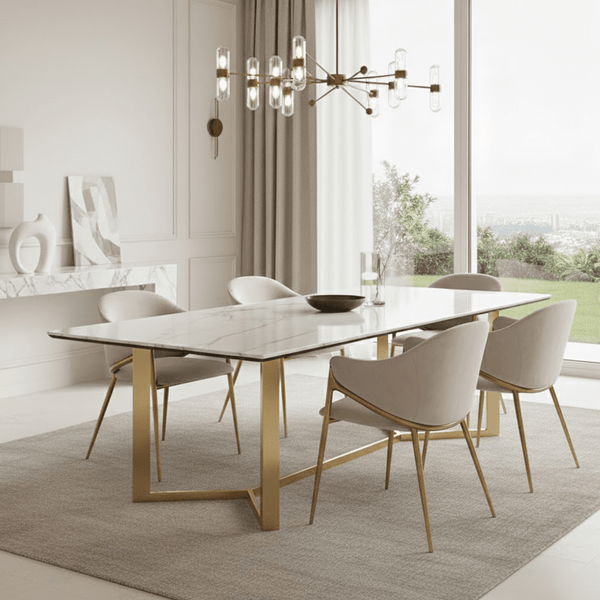 Arnie Gold Rectangular Dining Table with Marble Top Furniture 
