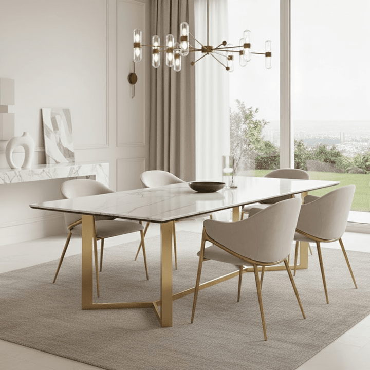Arnie Gold Rectangular Dining Table with Marble Top Furniture 