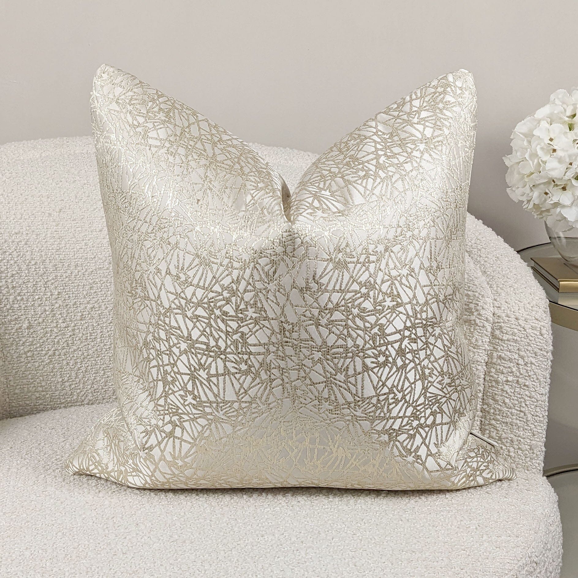 Arya Cream & Gold Geometric Print Cushion Cover - 50x50cm Textiles 