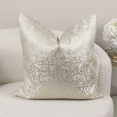 Arya Cream & Gold Geometric Print Feather Filled Cushion - 50x50cm Textiles 