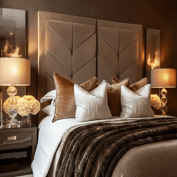 Ashton Coffee Velvet Premium Chevron Bed Beds and Headboards 