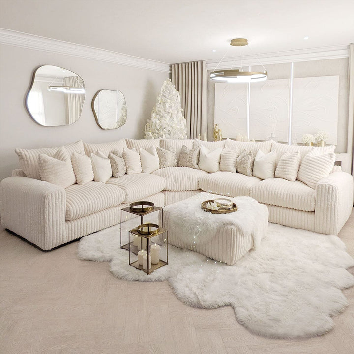 Aspen Cream Faux Fur Chunky Ribbed Cord Sofa Range Sofa 