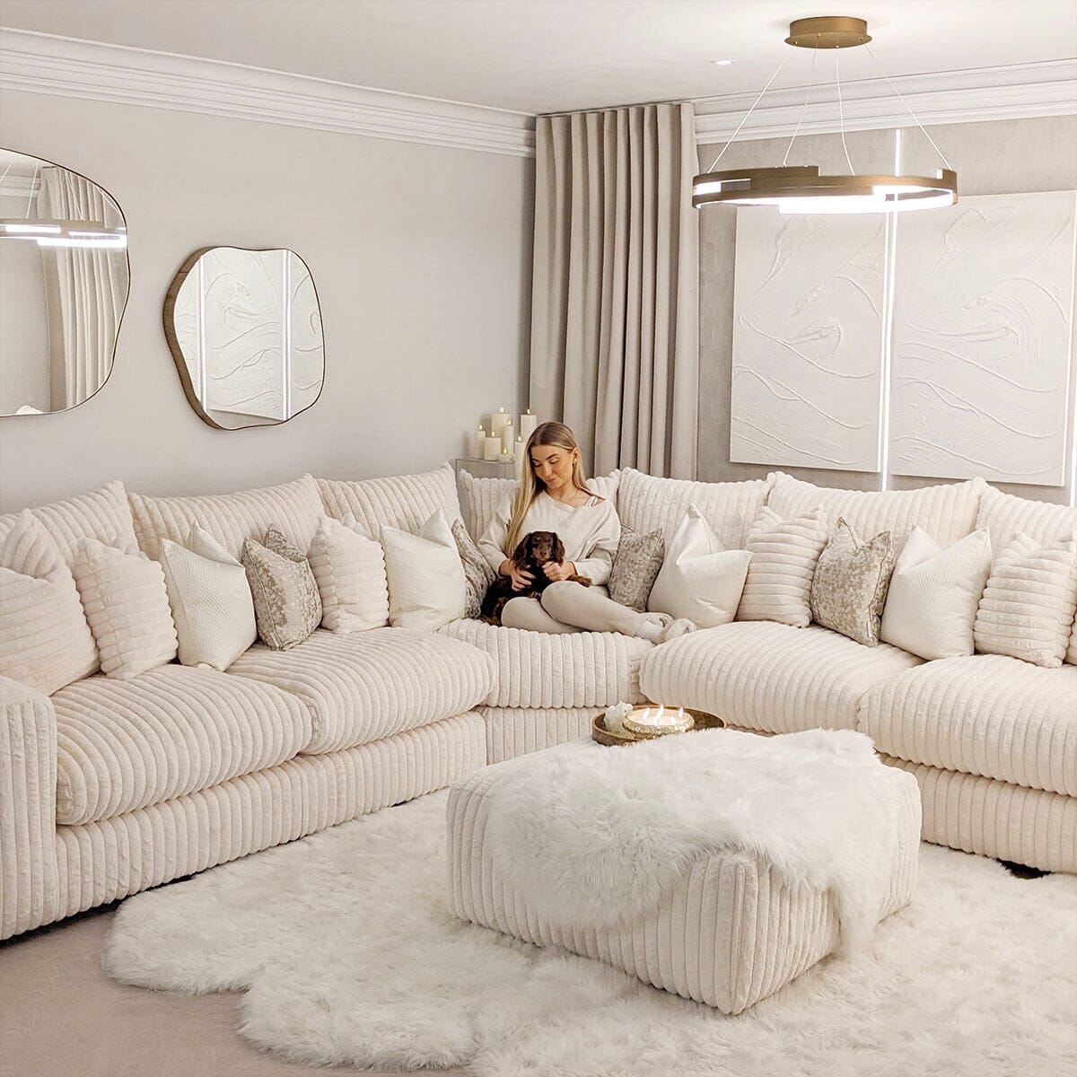 Aspen Cream Faux Fur Chunky Ribbed Cord Sofa Range