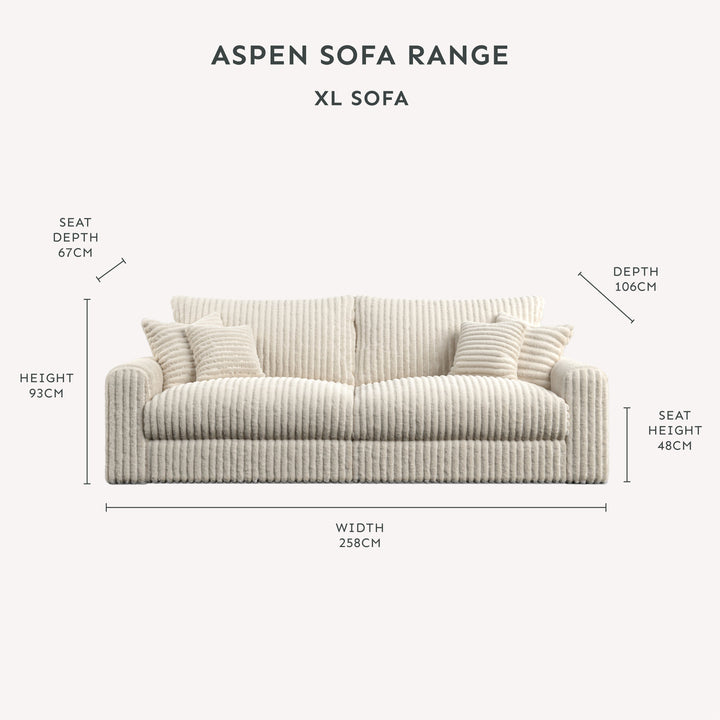 Aspen Cream Faux Fur Chunky Ribbed Cord Sofa Range Sofa 