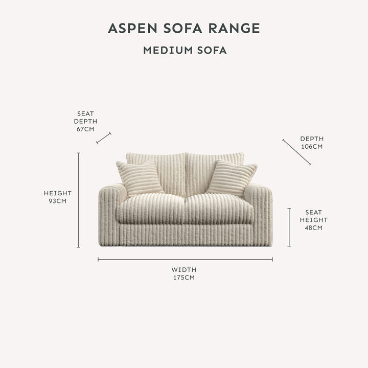 Aspen Cream Faux Fur Chunky Ribbed Cord Sofa Range Sofa 