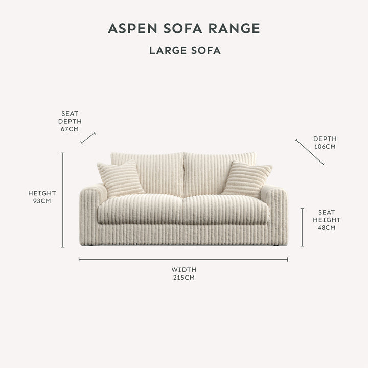 Aspen Cream Faux Fur Chunky Ribbed Cord Sofa Range Sofa 