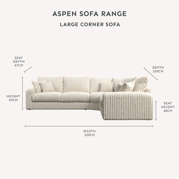 Aspen Cream Faux Fur Chunky Ribbed Cord Sofa Range Sofa 