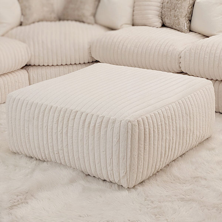 Aspen Cream Faux Fur Chunky Ribbed Cord Sofa Range Sofa Large Footstool 