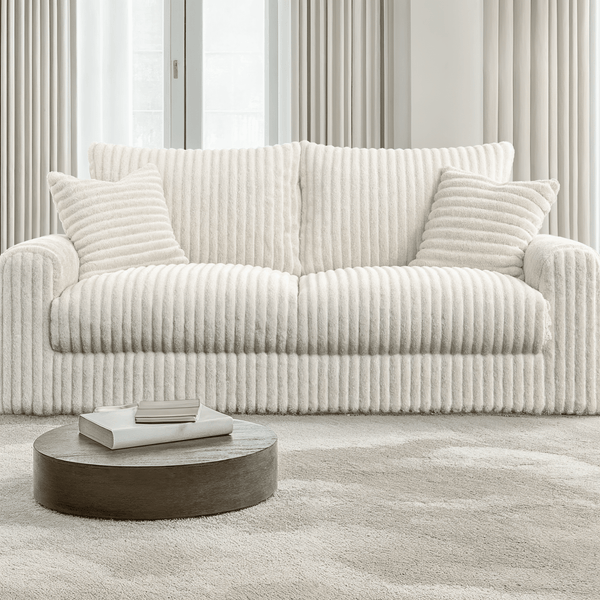 Aspen Cream Faux Fur Chunky Ribbed Large Sofa 