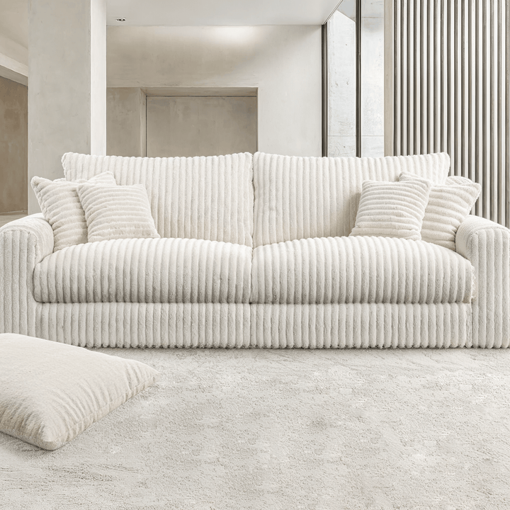 Aspen Cream Faux Fur Chunky Ribbed XL Sofa 