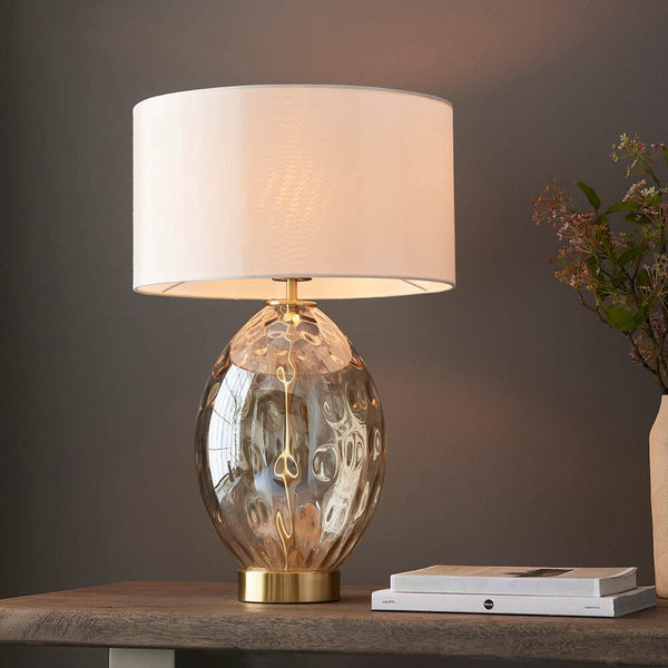 Astaire Dimpled Tinted Glass Touch Table Lamp Lighting 