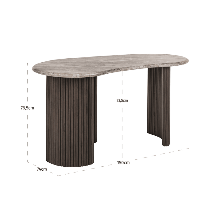 Astalina Brown Ribbed Wooden Pebble Shaped Desk with Marble Top Furniture 