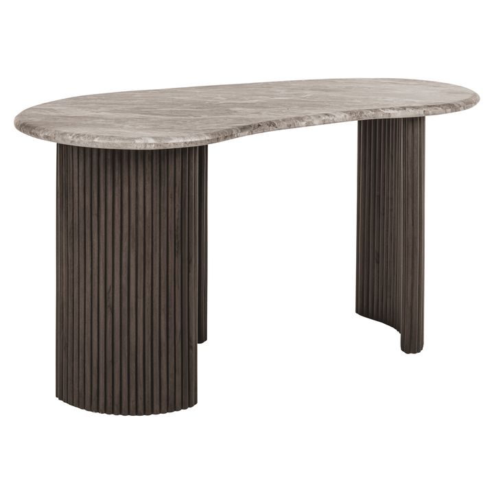 Astalina Brown Ribbed Wooden Pebble Shaped Desk with Marble Top Furniture 
