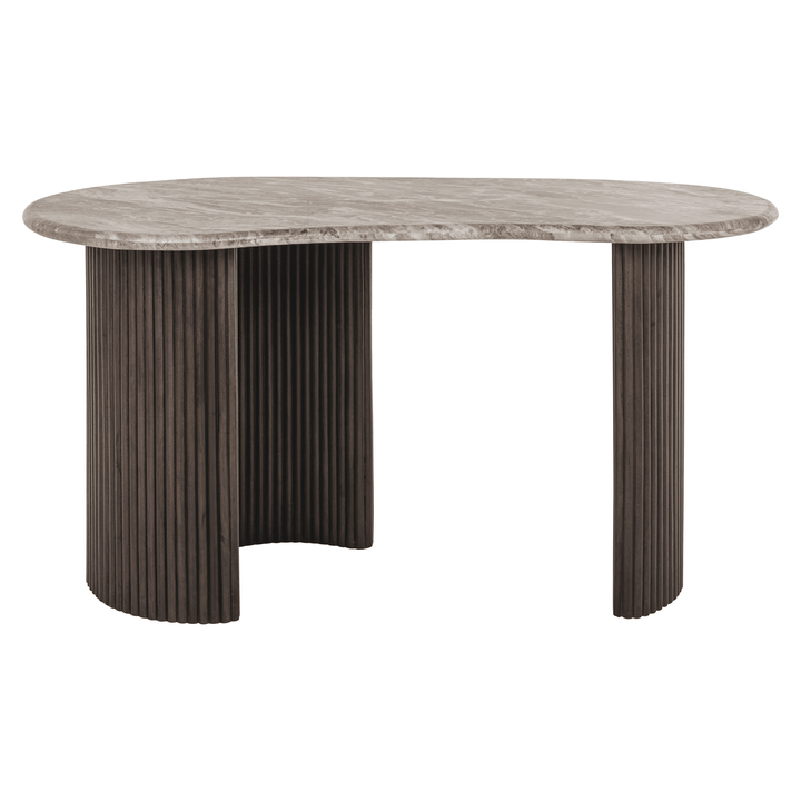 Astalina Brown Ribbed Wooden Pebble Shaped Desk with Marble Top Furniture 