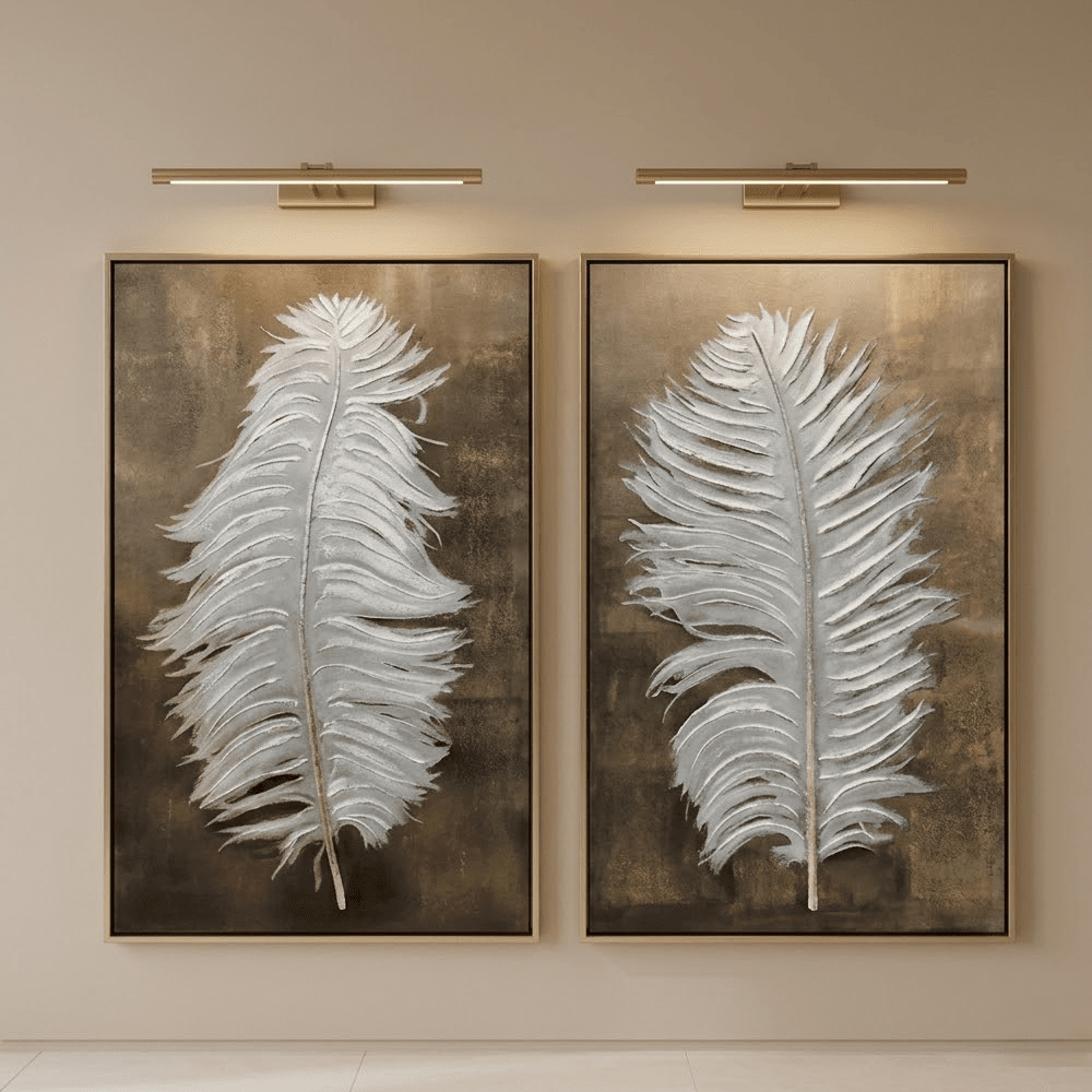 Asteria White Feather Canvas Wall Art with Gold Frame - Set of 2 Accessories 