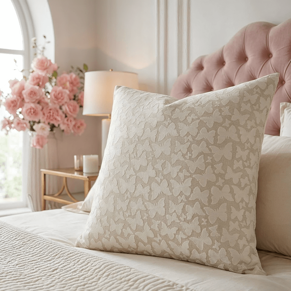 Astraea Ivory Butterfly Print Cushion - 50x50cm Textiles 