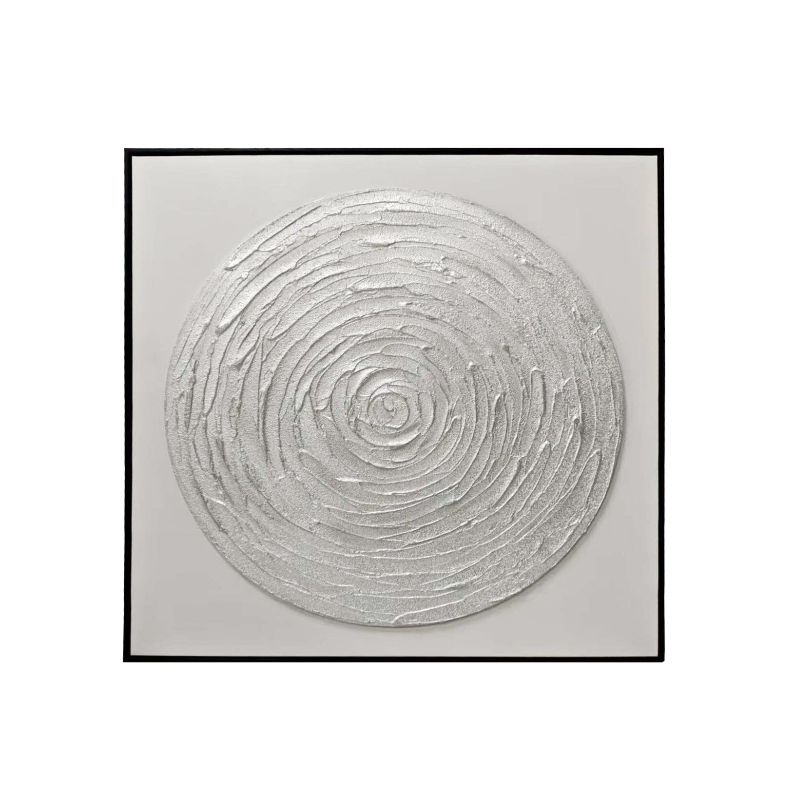 Astratto Silver Textured Circle Canvas Wall Art with Black Frame Accessories 
