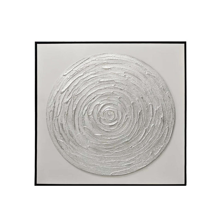 Astratto Silver Textured Circle Canvas Wall Art with Black Frame Accessories 