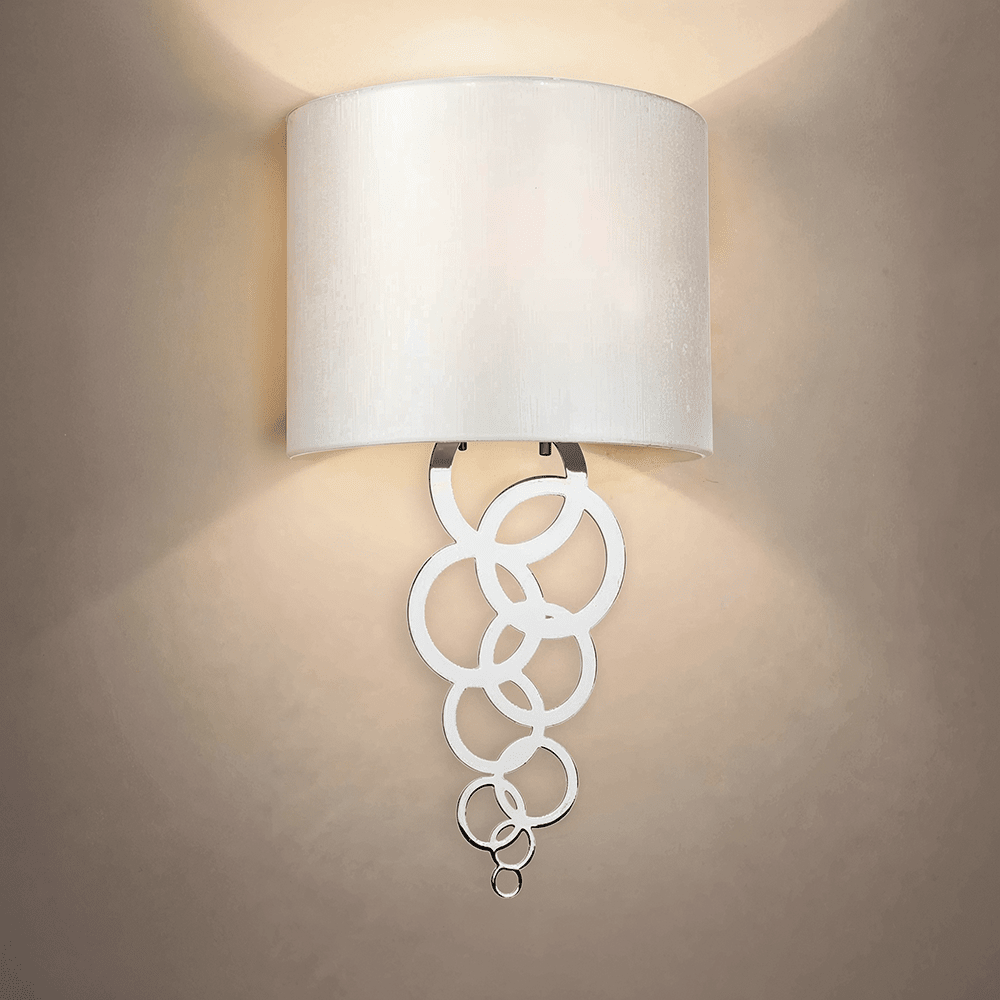 Athens Chrome Ring Detail Wall Light with Faux Silk Shade Lighting 