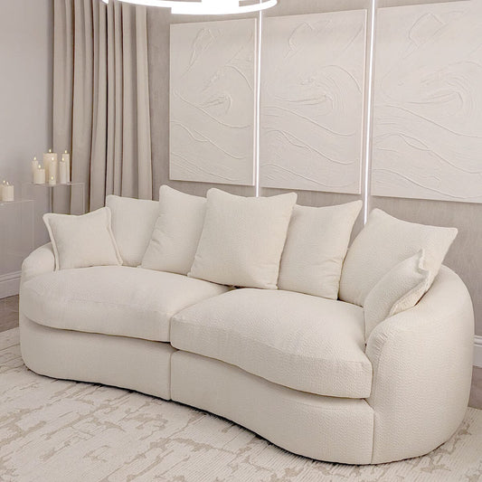 Aurelia Cream Boucle Curved Pillowback 4 Seater Sofa Sofa 