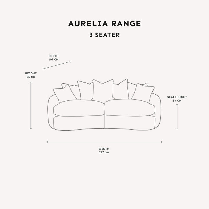 Aurelia Cream Boucle Curved Pillowback 4 Seater Sofa with Patterned Cushions Sofa 