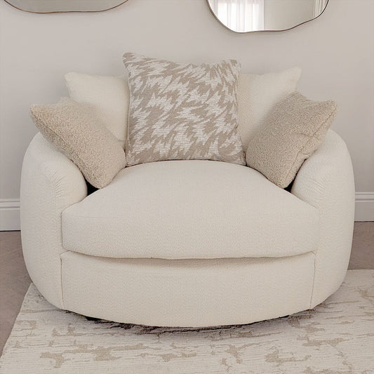 Aurelia Cream Boucle Curved Pillowback Love Seat with Patterned Cushions Sofa 