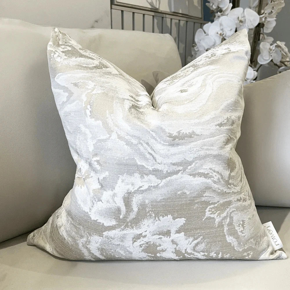 Aurora Cream & Taupe Marble Effect Cushion Cover - 50x50cm Textiles 