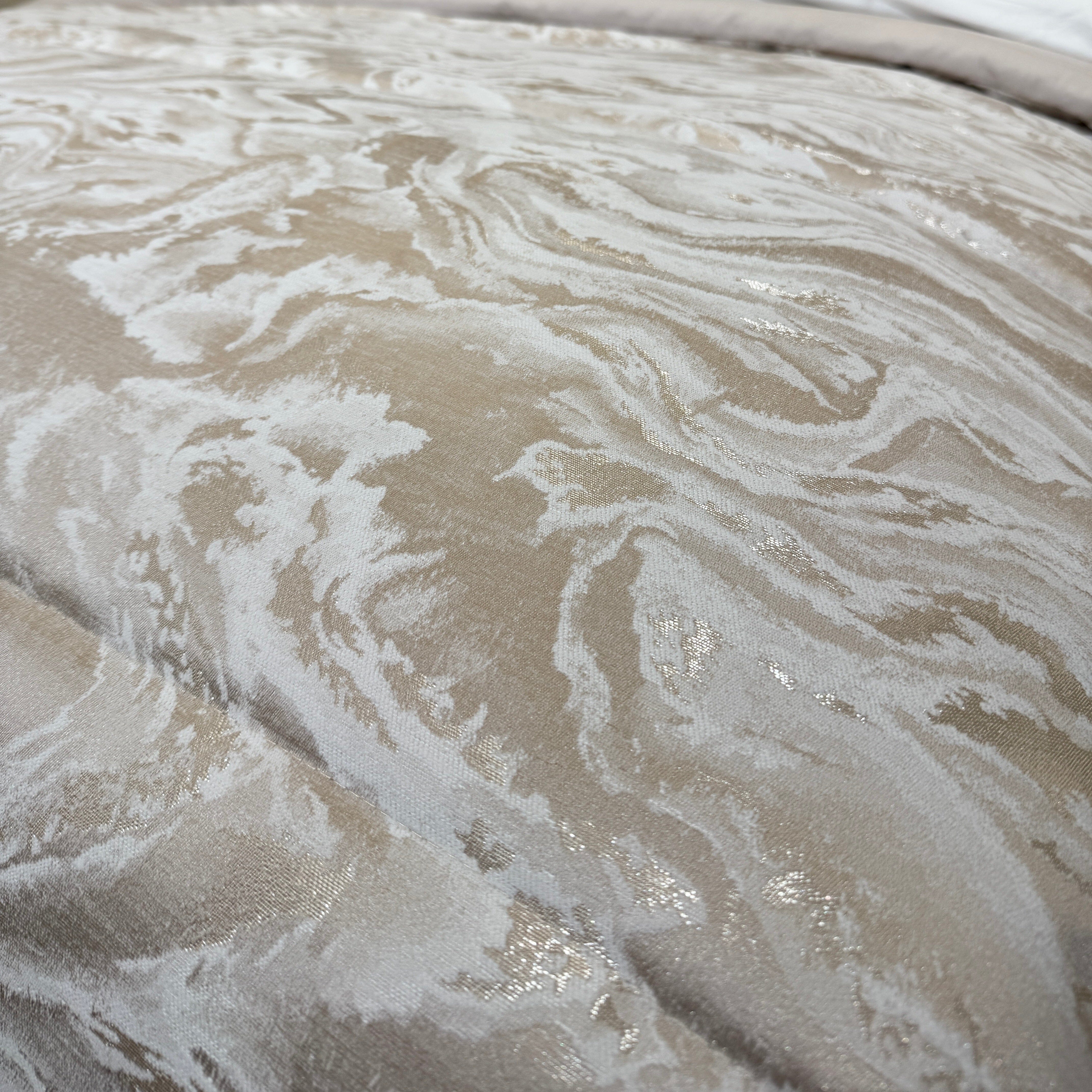 Aurora Luxury Cream & Taupe Marble Effect Bedspread Textiles 