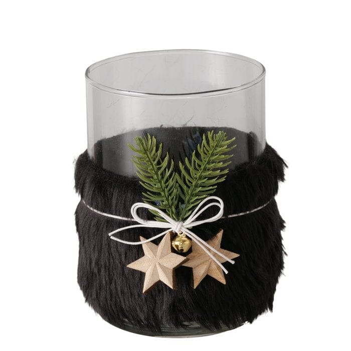 Avery Black Feathered Festive Glass Candle Holder Accessories 