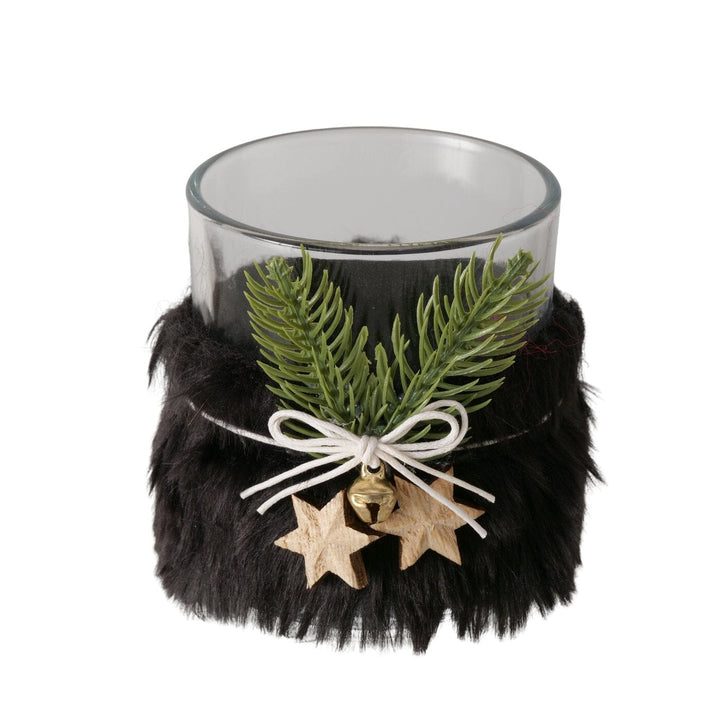 Avery Petite Black Feathered Festive Glass Candle Holder Accessories 