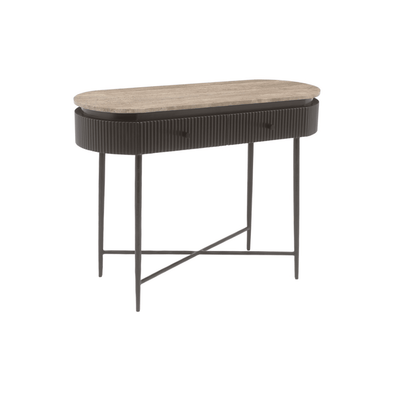 Aya Brown Ribbed Console Table with Travertine Top Furniture 