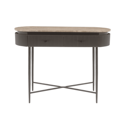 Aya Brown Ribbed Console Table with Travertine Top Furniture 