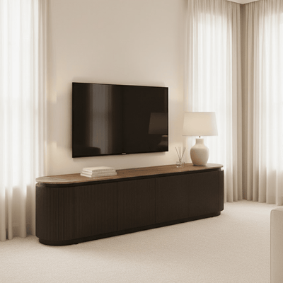Aya Brown Ribbed Media Unit with Travertine Top Furniture 