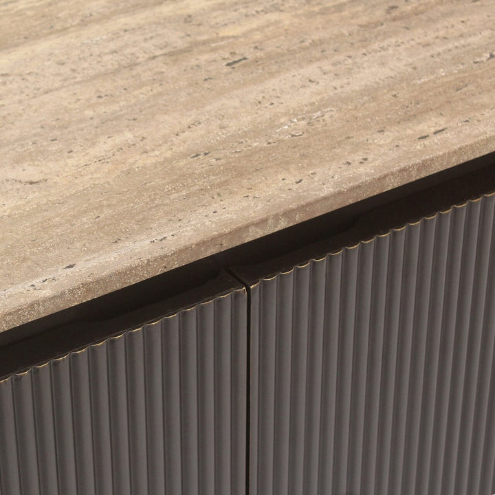 Aya Brown Ribbed Sideboard with Travertine Top – Rowen Homes
