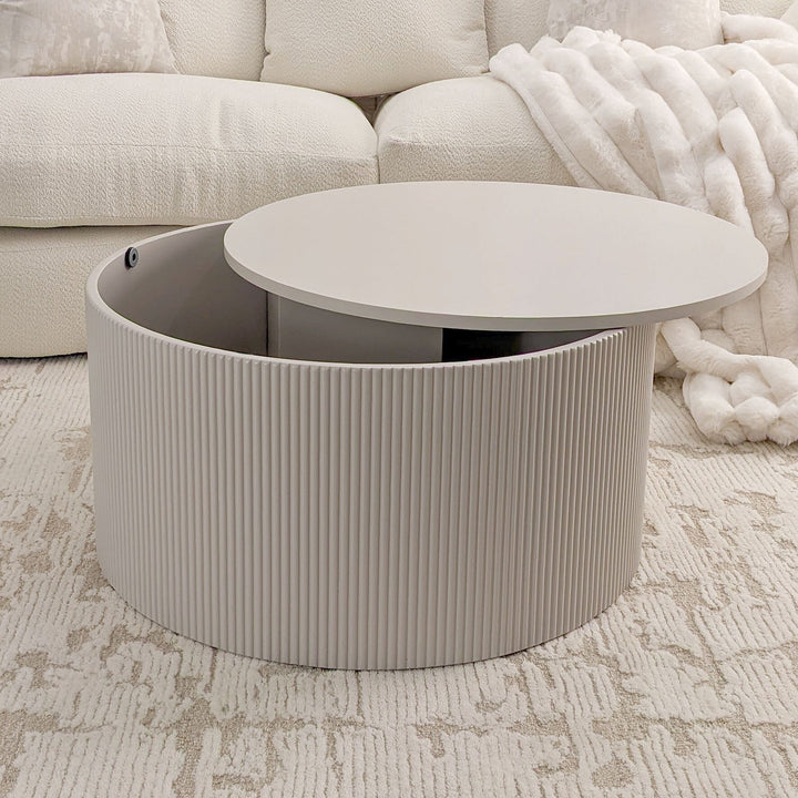 Ayla Round Stone Coffee Table with Storage Furniture 